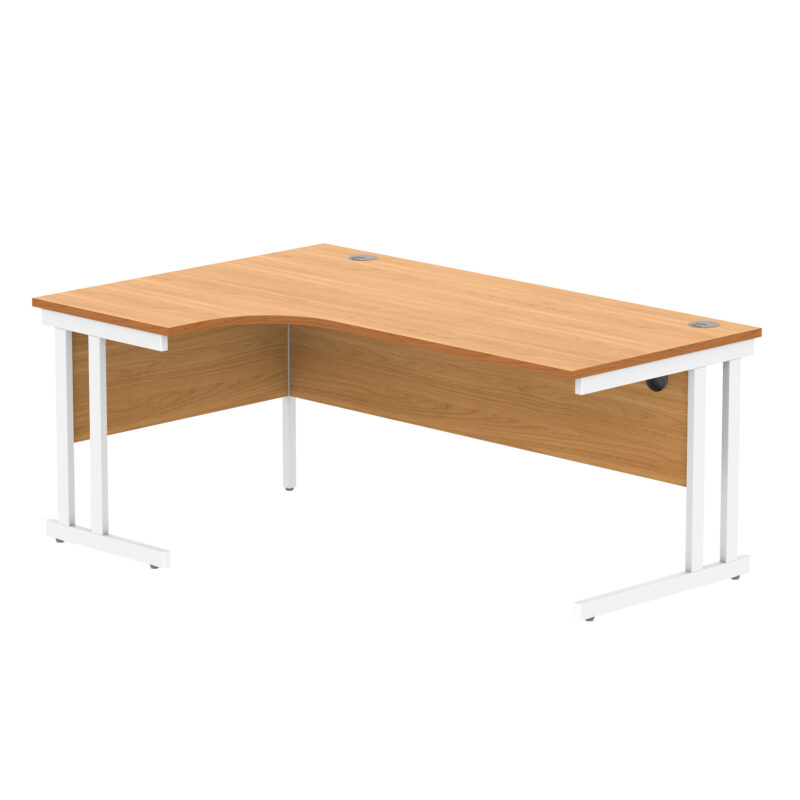 Office Left Hand Corner Desk With Steel Double Upright Cantilever Frame | 1800X1200 | Norwegian Beech/White