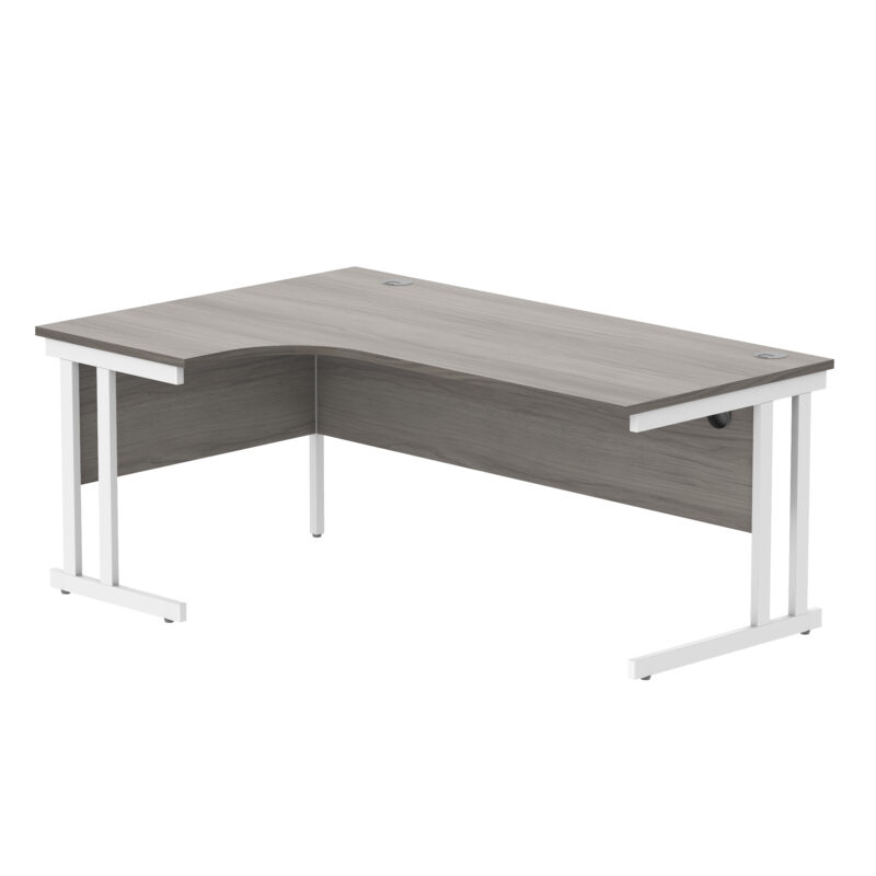 Office Left Hand Corner Desk With Steel Double Upright Cantilever Frame | 1800X1200 | Alaskan Grey Oak/White