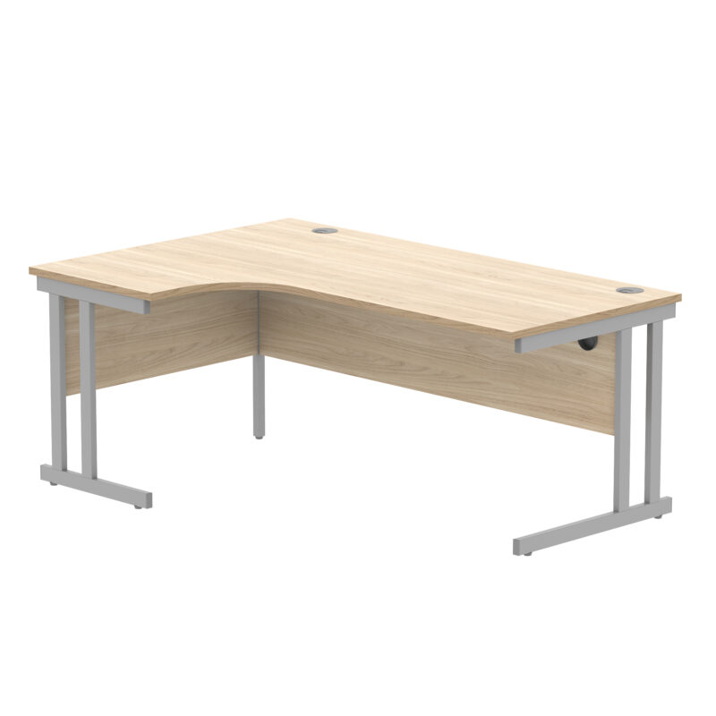 Office Left Hand Corner Desk With Steel Double Upright Cantilever Frame | 1800X1200 | Canadian Oak/Silver