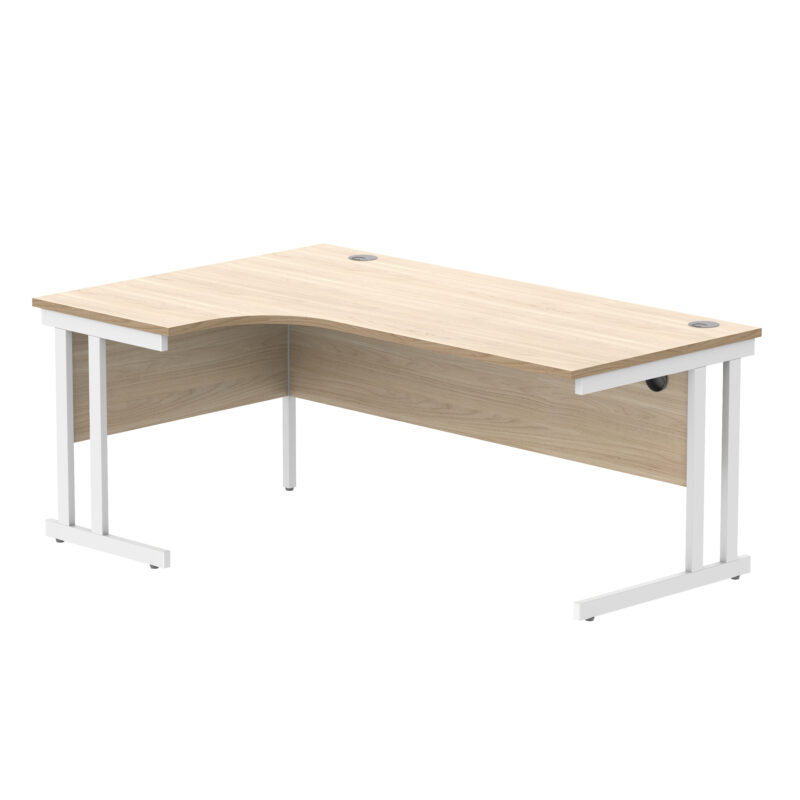 Office Left Hand Corner Desk With Steel Double Upright Cantilever Frame | 1800X1200 | Canadian Oak/White