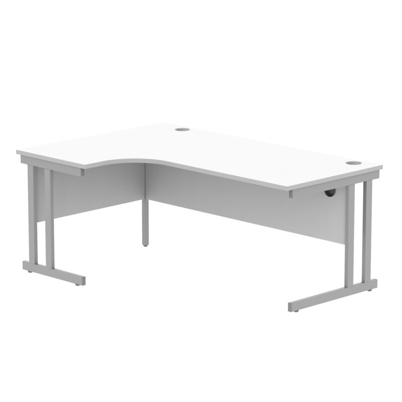 Office Left Hand Corner Desk With Steel Double Upright Cantilever Frame | 1800X1200 | Arctic White/Silver