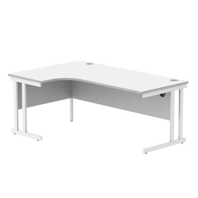 Office Left Hand Corner Desk With Steel Double Upright Cantilever Frame | 1800X1200 | Arctic White/White