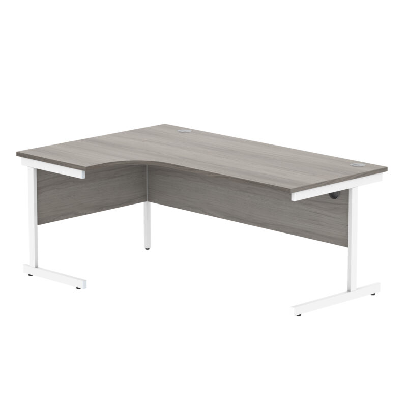 Office Left Hand Corner Desk With Steel Single Upright Cantilever Frame | 1800X1200 | Alaskan Grey Oak/White