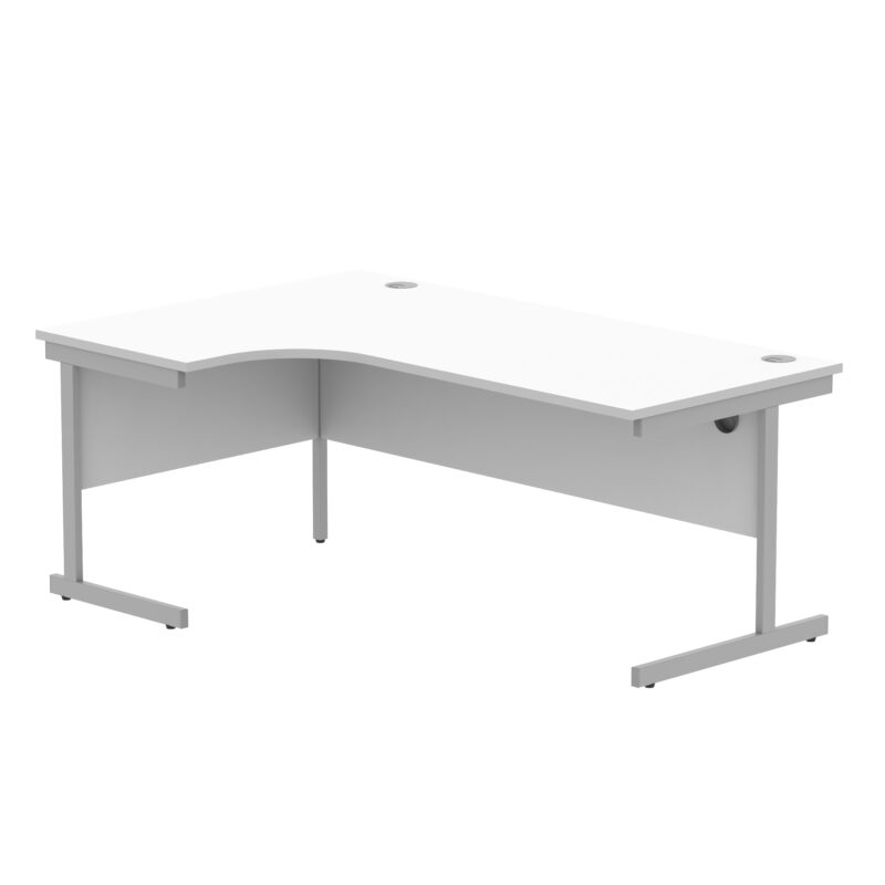 Office Left Hand Corner Desk With Steel Single Upright Cantilever Frame | 1800X1200 | Arctic White/Silver