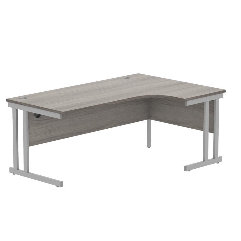 Office Right Hand Corner Desk With Steel Double Upright Cantilever Frame | 1800X1200 | Grey Oak/Silver