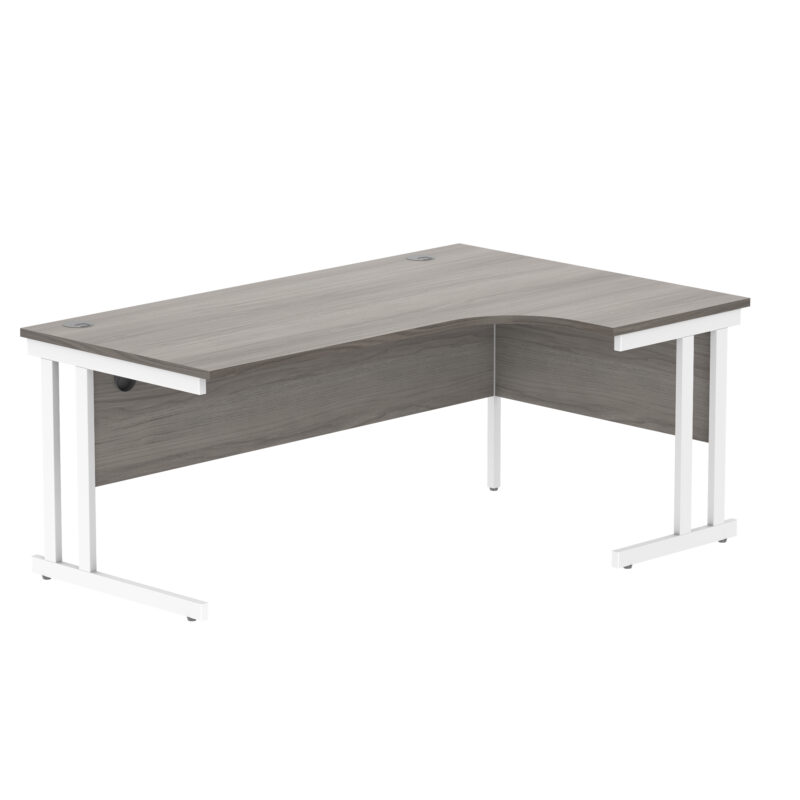 Office Right Hand Corner Desk With Steel Double Upright Cantilever Frame | 1800X1200 | Grey Oak/White