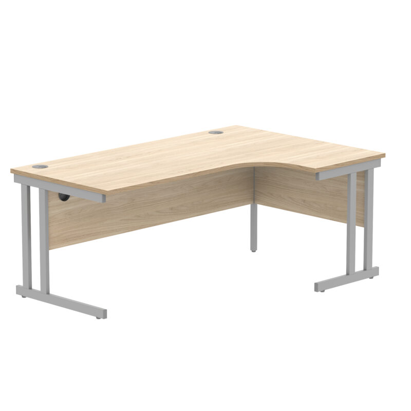 Office Right Hand Corner Desk With Steel Double Upright Cantilever Frame | 1800X1200 | Oak/Silver