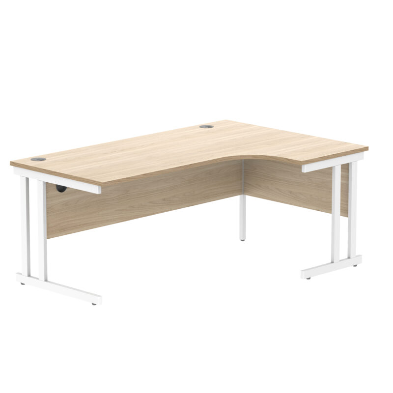 Office Right Hand Corner Desk With Steel Double Upright Cantilever Frame | 1800X1200 | Oak/White