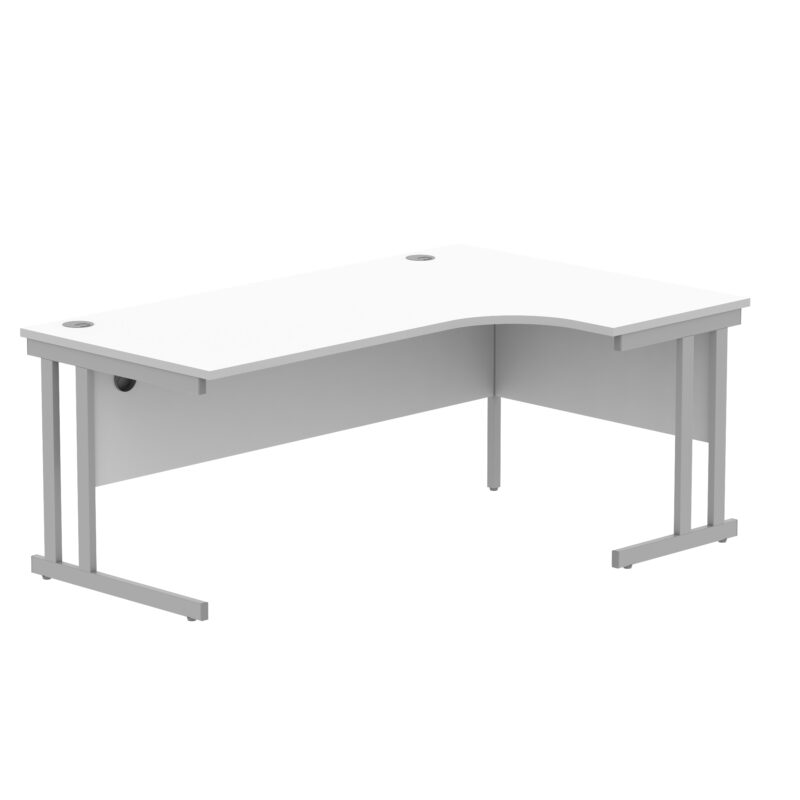 Office Right Hand Corner Desk With Steel Double Upright Cantilever Frame | 1800X1200 | White/Silver