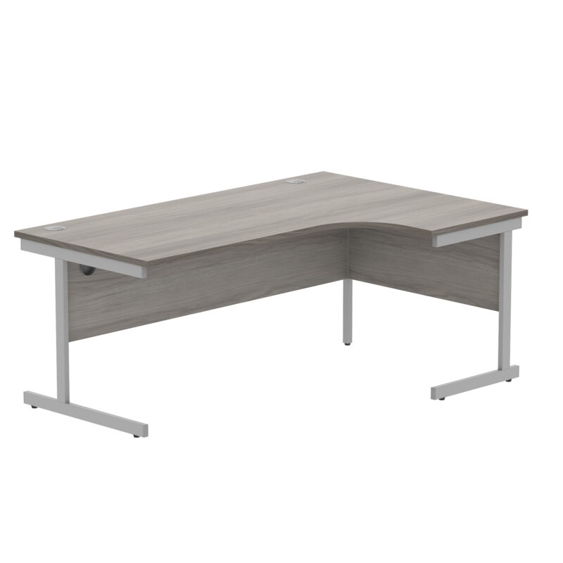 Office Right Hand Corner Desk With Steel Single Upright Cantilever Frame | 1800X1200 | Grey Oak/Silver