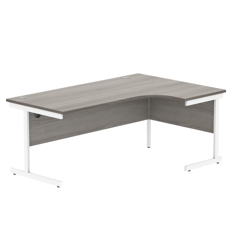 Office Right Hand Corner Desk With Steel Single Upright Cantilever Frame | 1800X1200 | Grey Oak/White