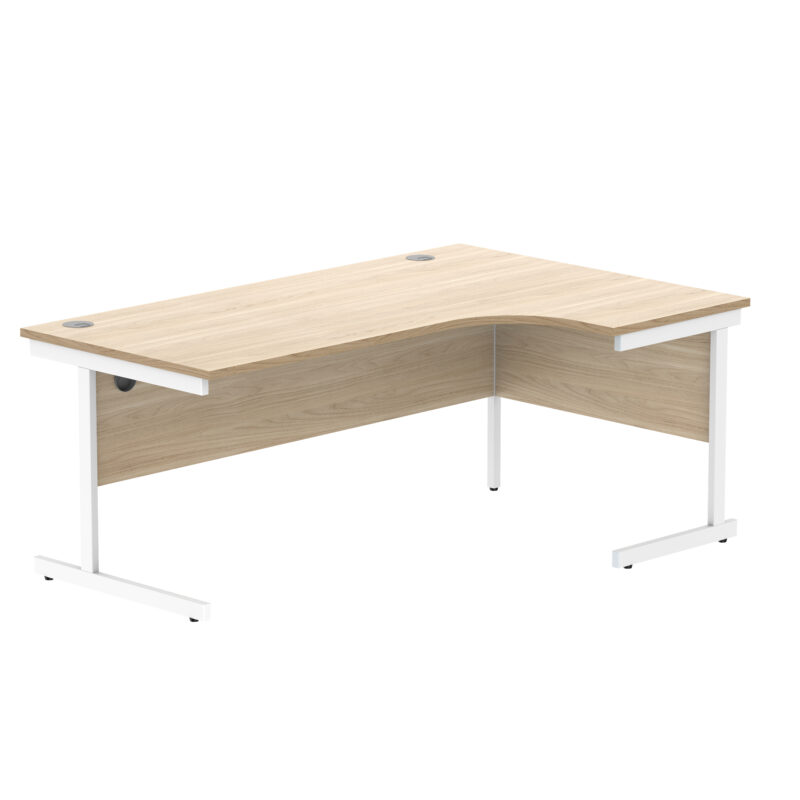 Office Right Hand Corner Desk With Steel Single Upright Cantilever Frame | 1800X1200 | Oak/White