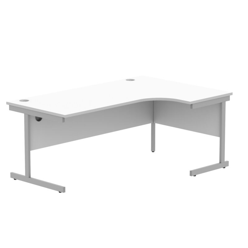 Office Right Hand Corner Desk With Steel Single Upright Cantilever Frame | 1800X1200 | White/Silver