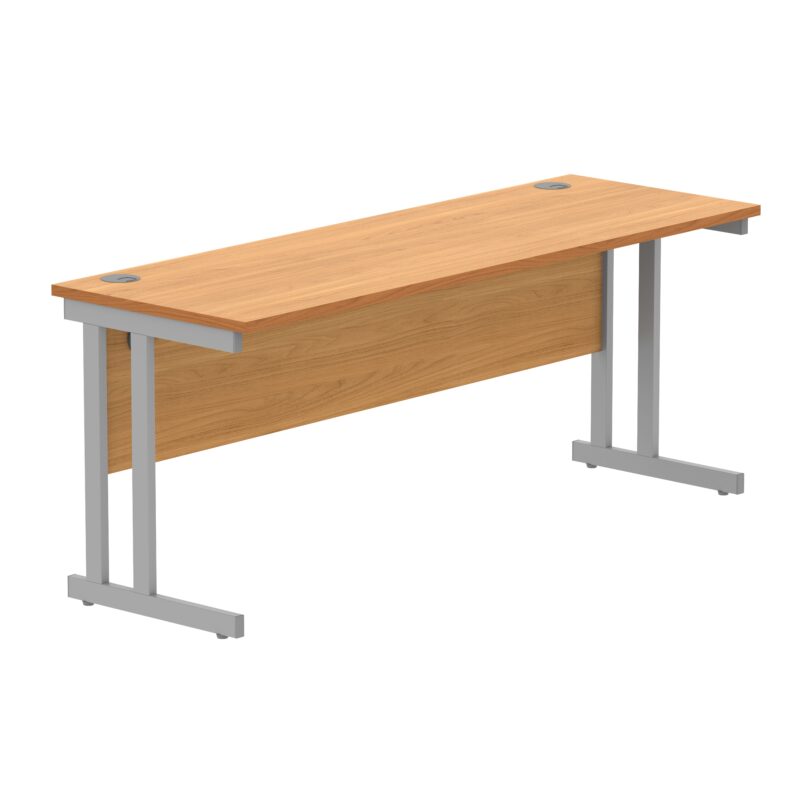 Office Rectangular Desk With Steel Double Upright Cantilever Frame | 1800X600 | Norwegian Beech/Silver