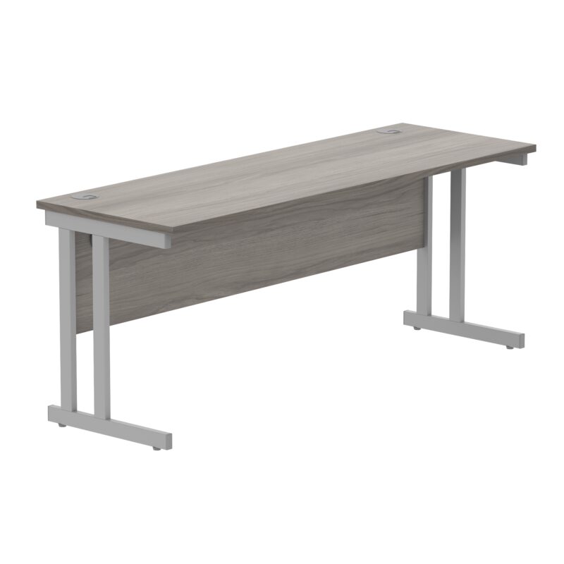 Office Rectangular Desk With Steel Double Upright Cantilever Frame | 1800X600 | Alaskan Grey Oak/Silver