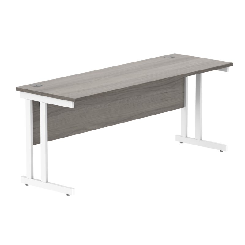 Office Rectangular Desk With Steel Double Upright Cantilever Frame | 1800X600 | Alaskan Grey Oak/White