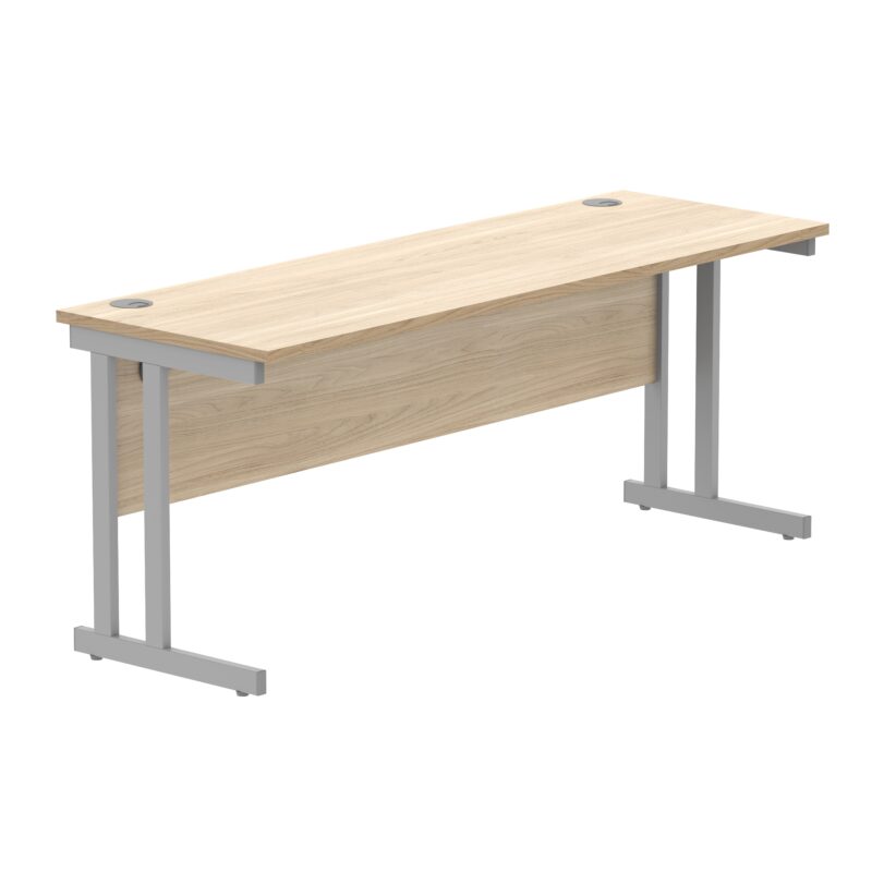 Office Rectangular Desk With Steel Double Upright Cantilever Frame | 1800X600 | Canadian Oak/Silver