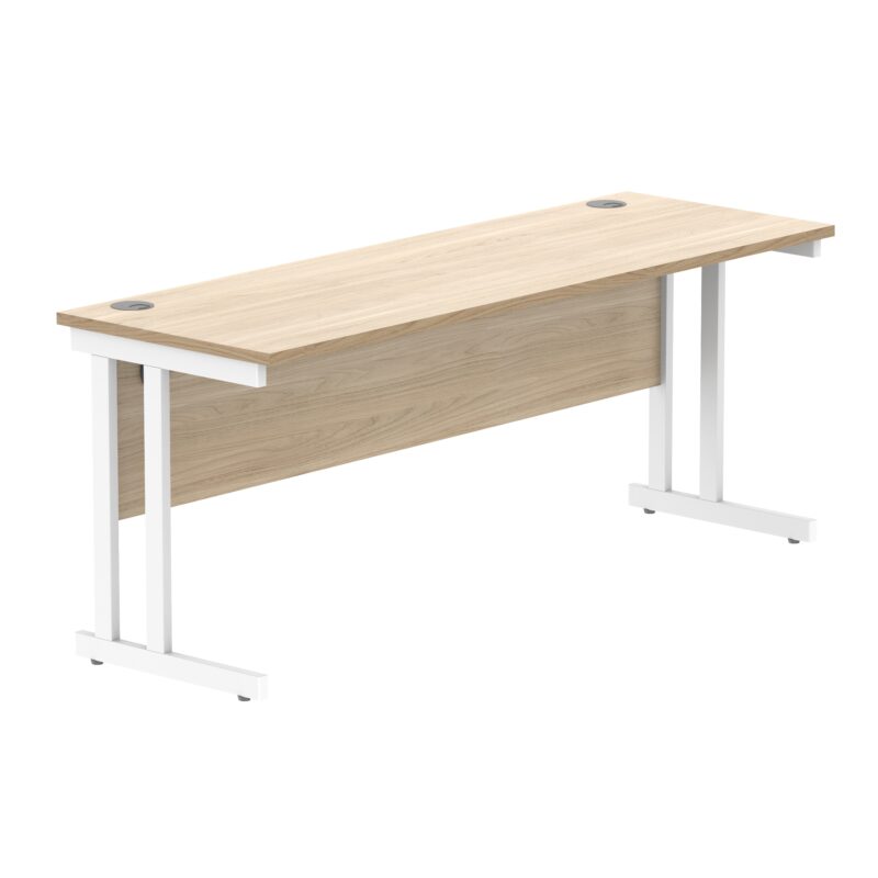 Office Rectangular Desk With Steel Double Upright Cantilever Frame | 1800X600 | Canadian Oak/White