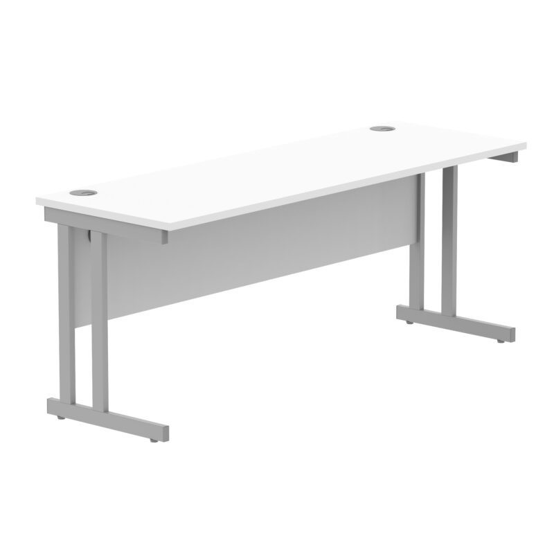 Office Rectangular Desk With Steel Double Upright Cantilever Frame | 1800X600 | Arctic White/Silver