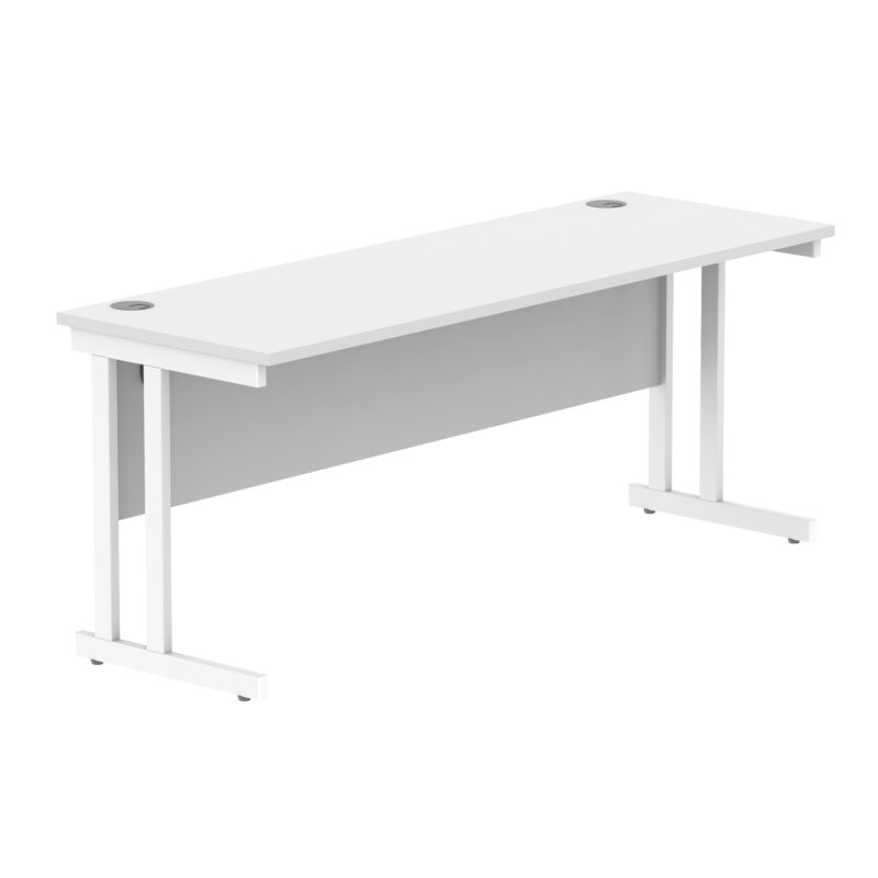 Office Rectangular Desk With Steel Double Upright Cantilever Frame | 1800X600 | Arctic White/White