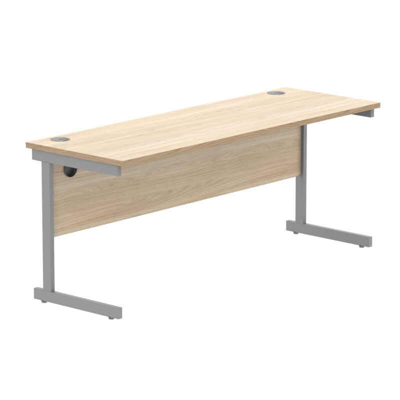 Office Rectangular Desk With Steel Single Upright Cantilever Frame | 1800X600 | Canadian Oak/Silver