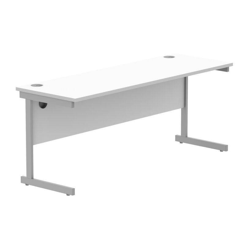 Office Rectangular Desk With Steel Single Upright Cantilever Frame | 1800X600 | Arctic White/Silver