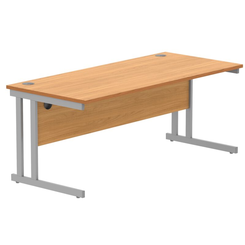 Office Rectangular Desk With Steel Double Upright Cantilever Frame | 1800X800 | Norwegian Beech/Silver