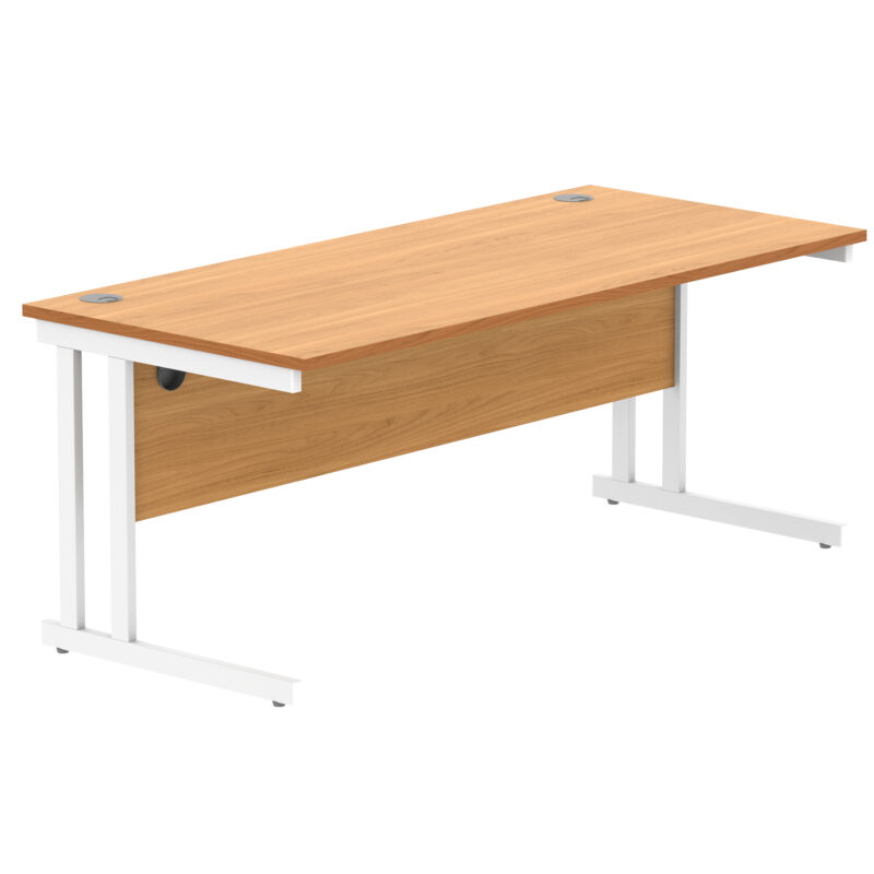 Office Rectangular Desk With Steel Double Upright Cantilever Frame | 1800X800 | Norwegian Beech/White