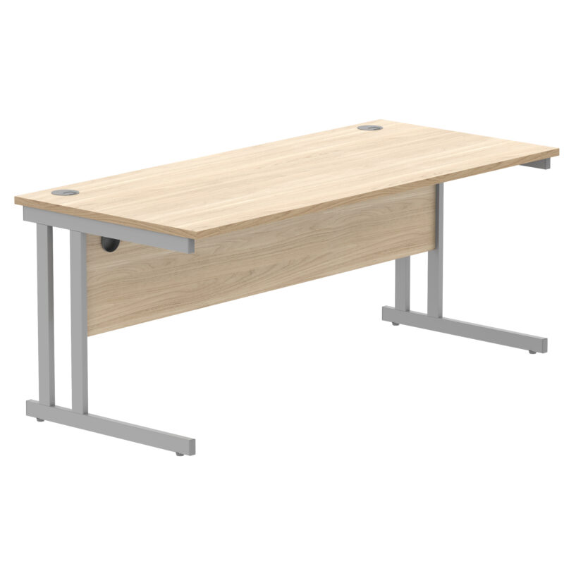 Office Rectangular Desk With Steel Double Upright Cantilever Frame | 1800X800 | Canadian Oak/Silver