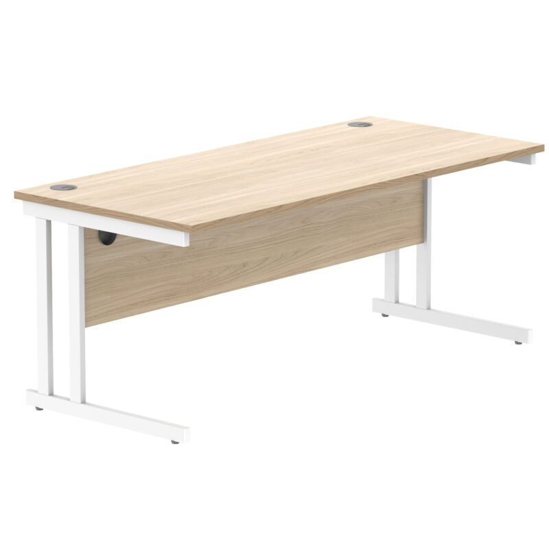 Office Rectangular Desk With Steel Double Upright Cantilever Frame | 1800X800 | Canadian Oak/White