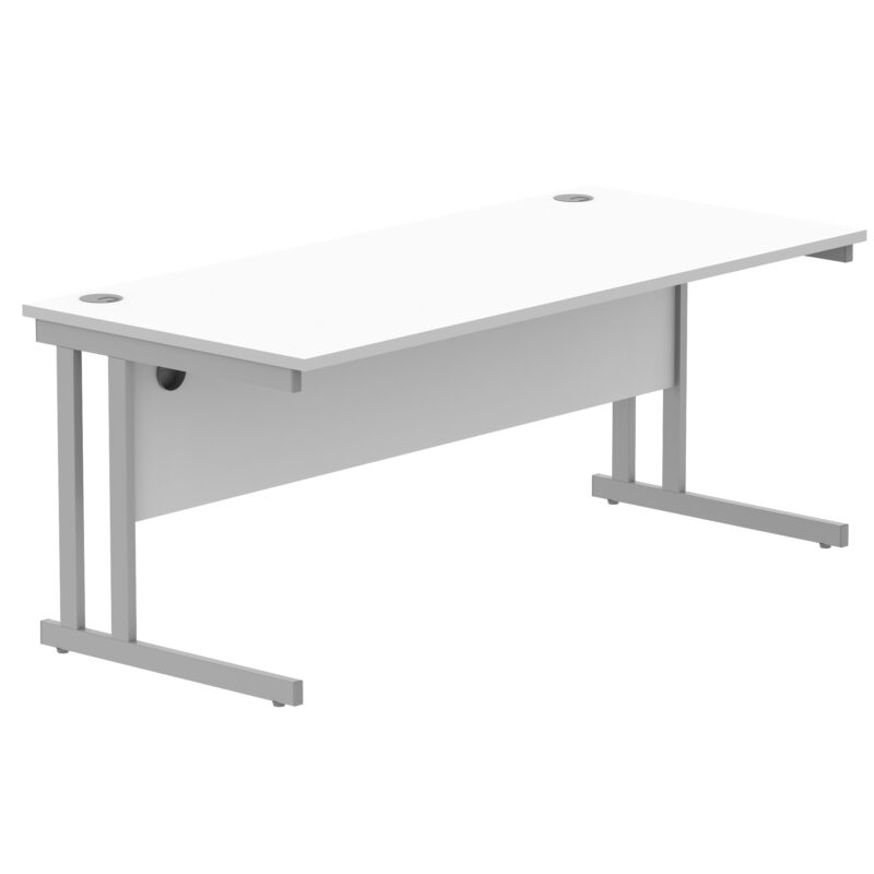 Office Rectangular Desk With Steel Double Upright Cantilever Frame | 1800X800 | Arctic White/Silver