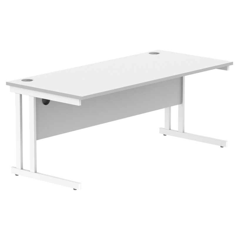 Office Rectangular Desk With Steel Double Upright Cantilever Frame | 1800X800 | Arctic White/White