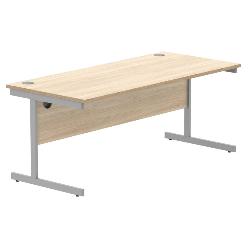 Office Rectangular Desk With Steel Single Upright Cantilever Frame | 1800X800 | Canadian Oak/Silver