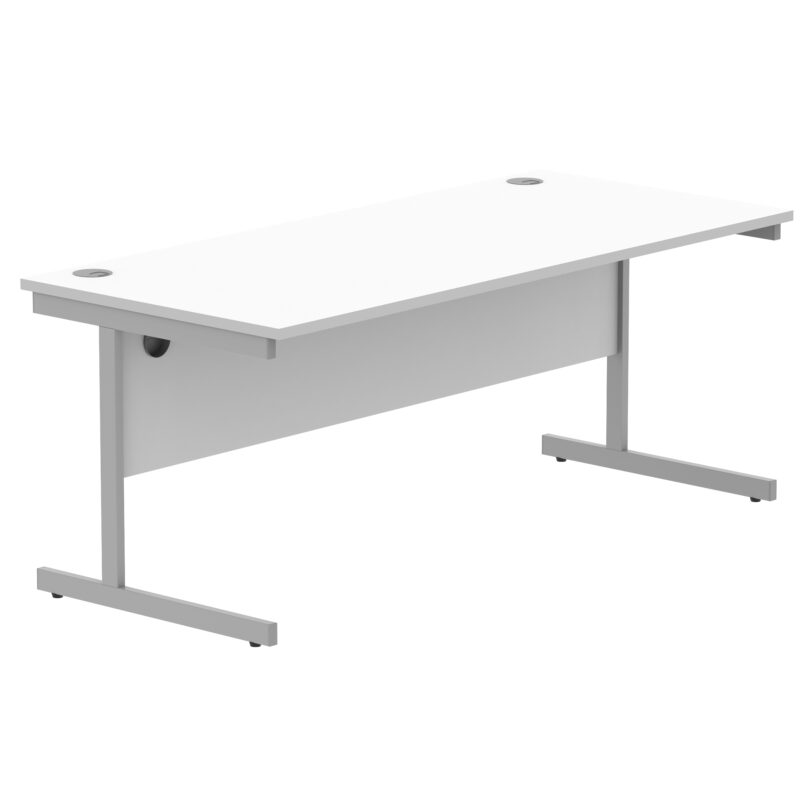 Office Rectangular Desk With Steel Single Upright Cantilever Frame | 1800X800 | Arctic White/Silver