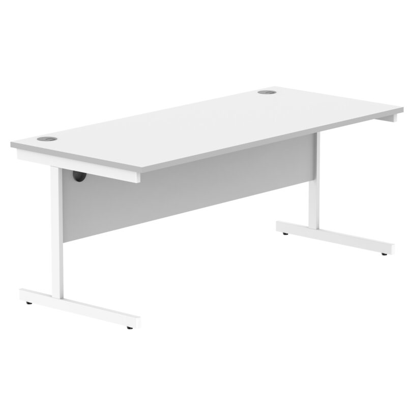 Office Rectangular Desk With Steel Single Upright Cantilever Frame | 1800X800 | Arctic White/White