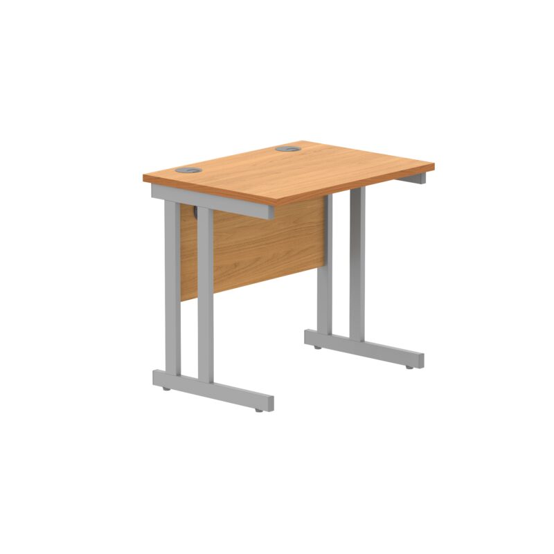 Office Rectangular Desk With Steel Double Upright Cantilever Frame | 800X600 | Norwegian Beech/Silver