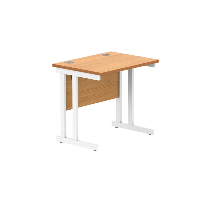 Office Rectangular Desk With Steel Double Upright Cantilever Frame | 800X600 | Norwegian Beech/White