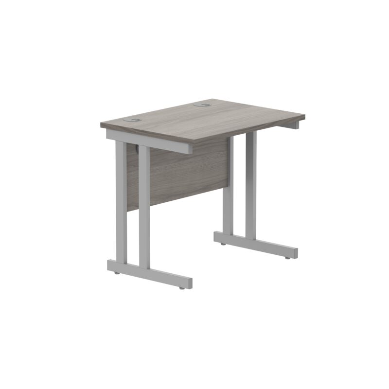 Office Rectangular Desk With Steel Double Upright Cantilever Frame | 800X600 | Alaskan Grey Oak/Silver