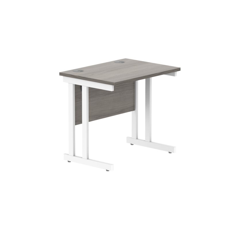 Office Rectangular Desk With Steel Double Upright Cantilever Frame | 800X600 | Alaskan Grey Oak/White