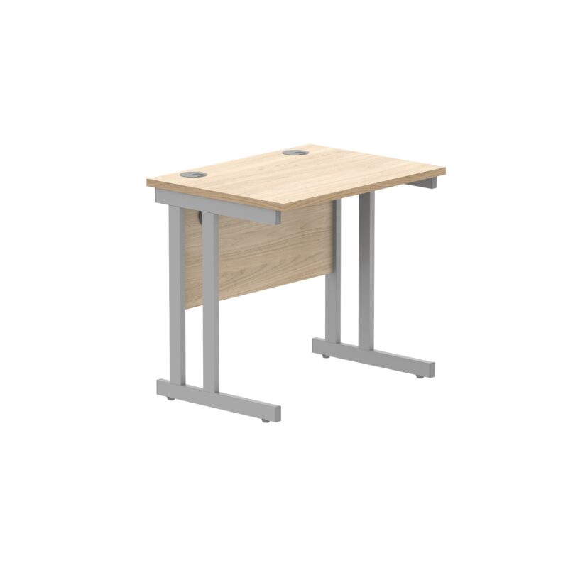 Office Rectangular Desk With Steel Double Upright Cantilever Frame | 800X600 | Canadian Oak/Silver