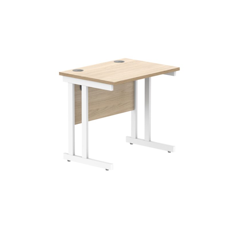 Office Rectangular Desk With Steel Double Upright Cantilever Frame | 800X600 | Canadian Oak/White