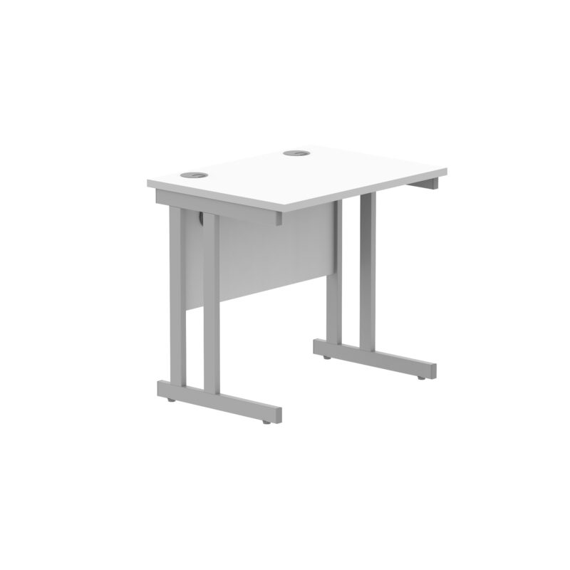 Office Rectangular Desk With Steel Double Upright Cantilever Frame | 800X600 | Arctic White/Silver