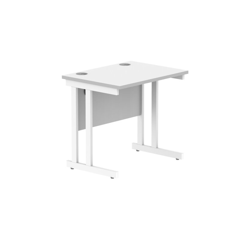 Office Rectangular Desk With Steel Double Upright Cantilever Frame | 800X600 | Arctic White/White