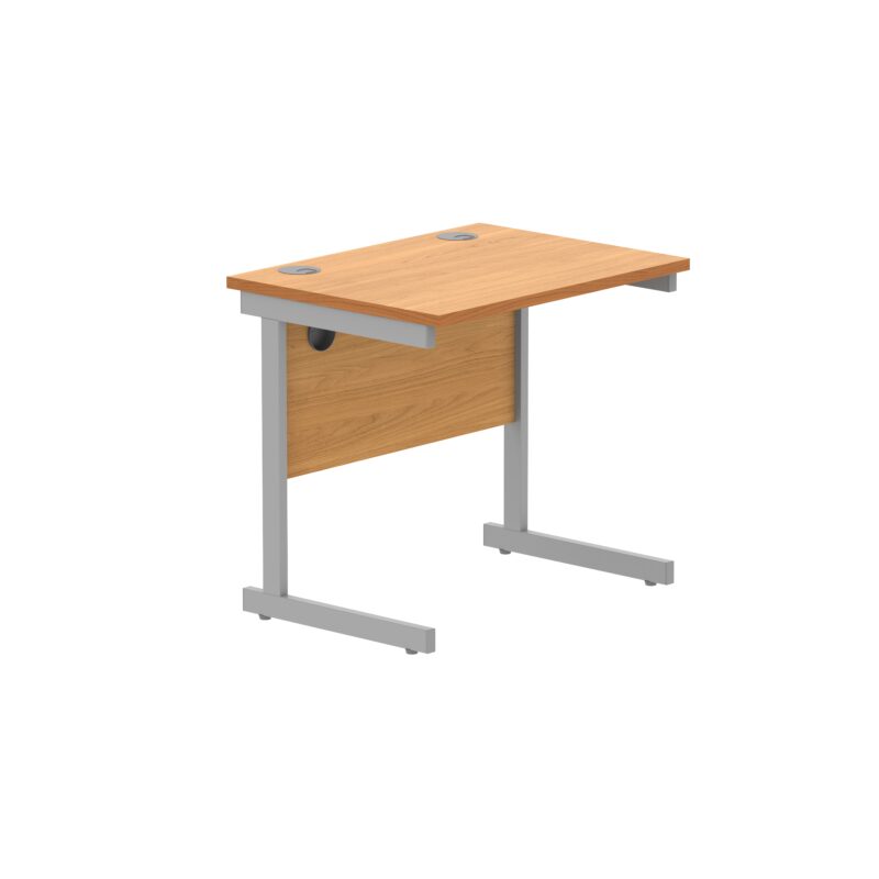 Office Rectangular Desk With Steel Single Upright Cantilever Frame | 800X600 | Norwegian Beech/Silver