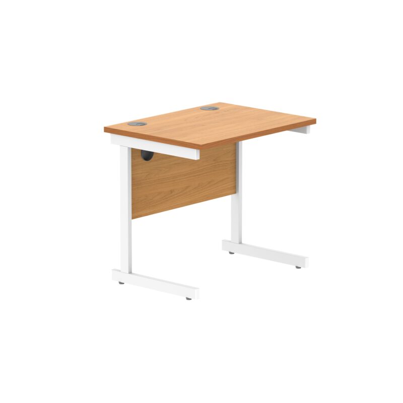 Office Rectangular Desk With Steel Single Upright Cantilever Frame | 800X600 | Norwegian Beech/White