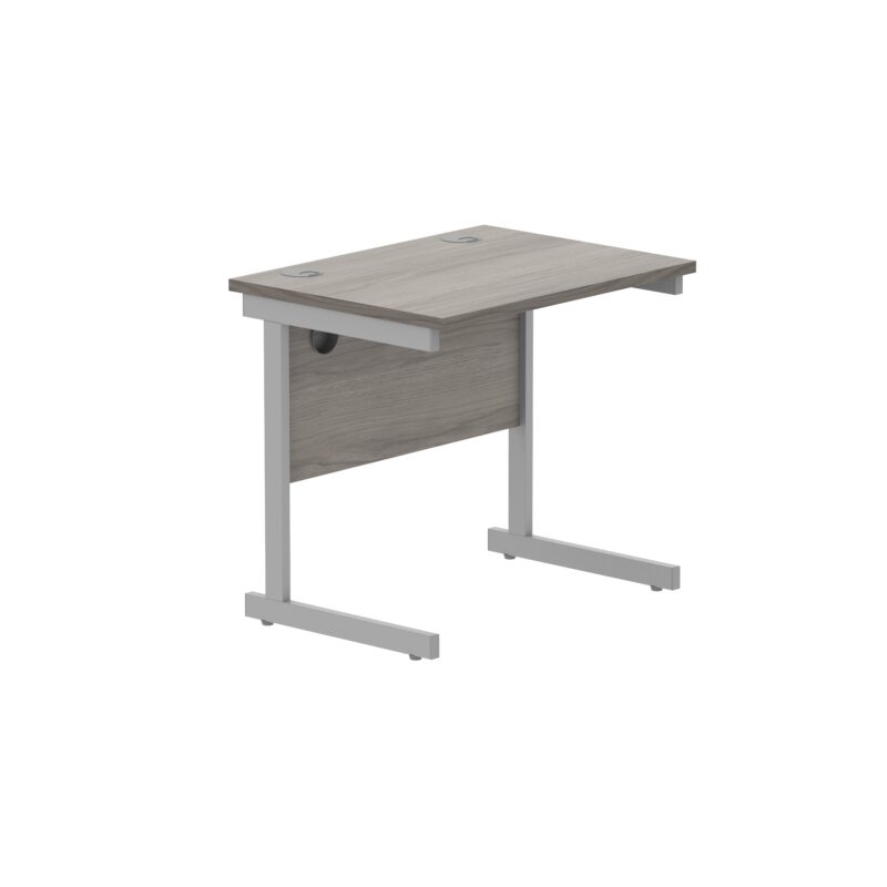 Office Rectangular Desk With Steel Single Upright Cantilever Frame | 800X600 | Alaskan Grey Oak/Silver