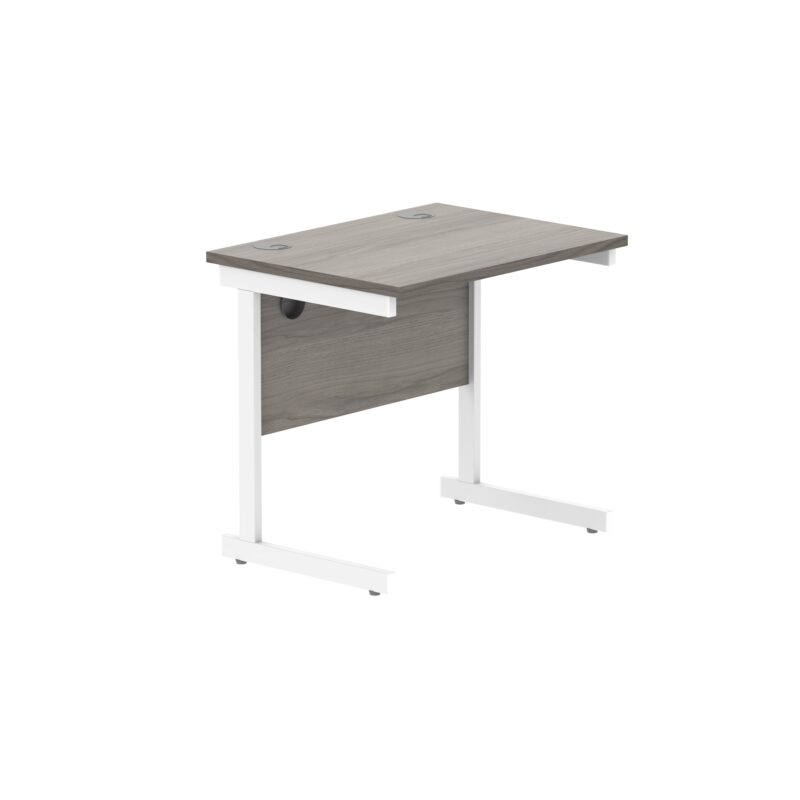 Office Rectangular Desk With Steel Single Upright Cantilever Frame | 800X600 | Alaskan Grey Oak/White