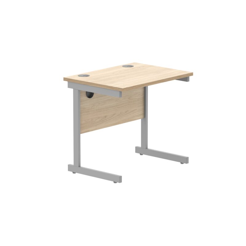 Office Rectangular Desk With Steel Single Upright Cantilever Frame | 800X600 | Canadian Oak/Silver