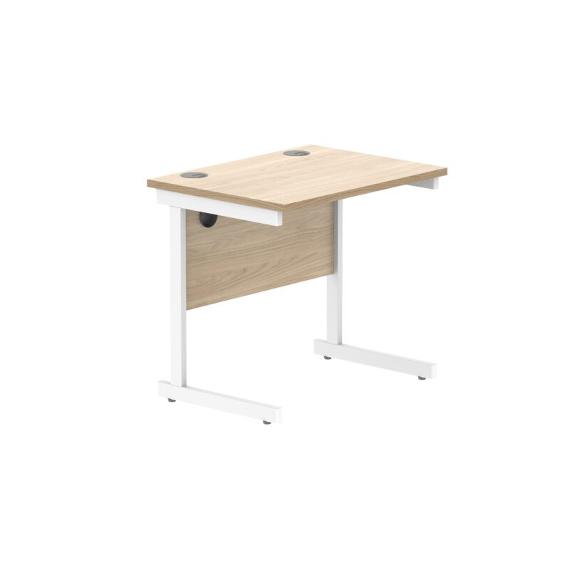 Office Rectangular Desk With Steel Single Upright Cantilever Frame | 800X600 | Canadian Oak/White