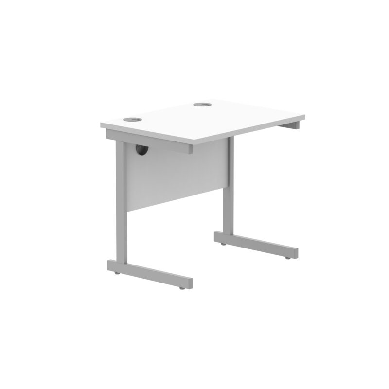 Office Rectangular Desk With Steel Single Upright Cantilever Frame | 800X600 | Arctic White/Silver